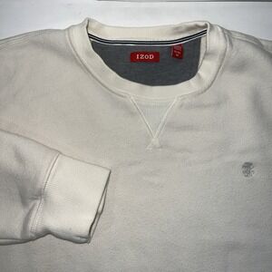 Izod Mens Sweater XL Long Sleeve Crew Neck Sweatshirt Solid Pullover Ivory Color